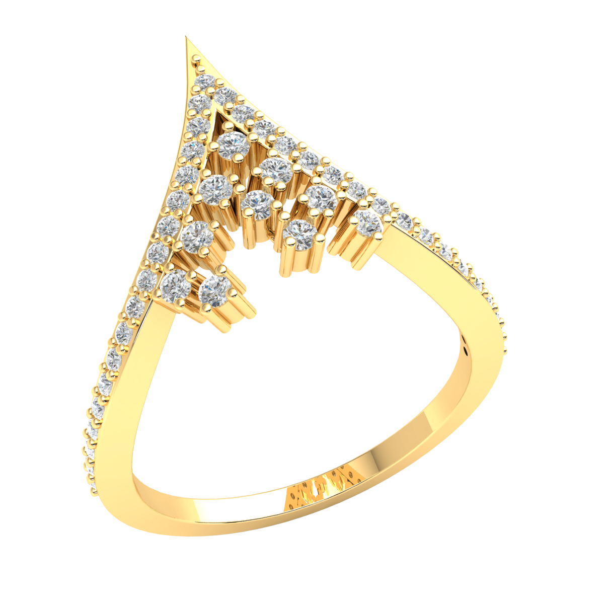 Natural 0.4ct Round Diamond VShaped 14k Gold Engagement Ring For Women