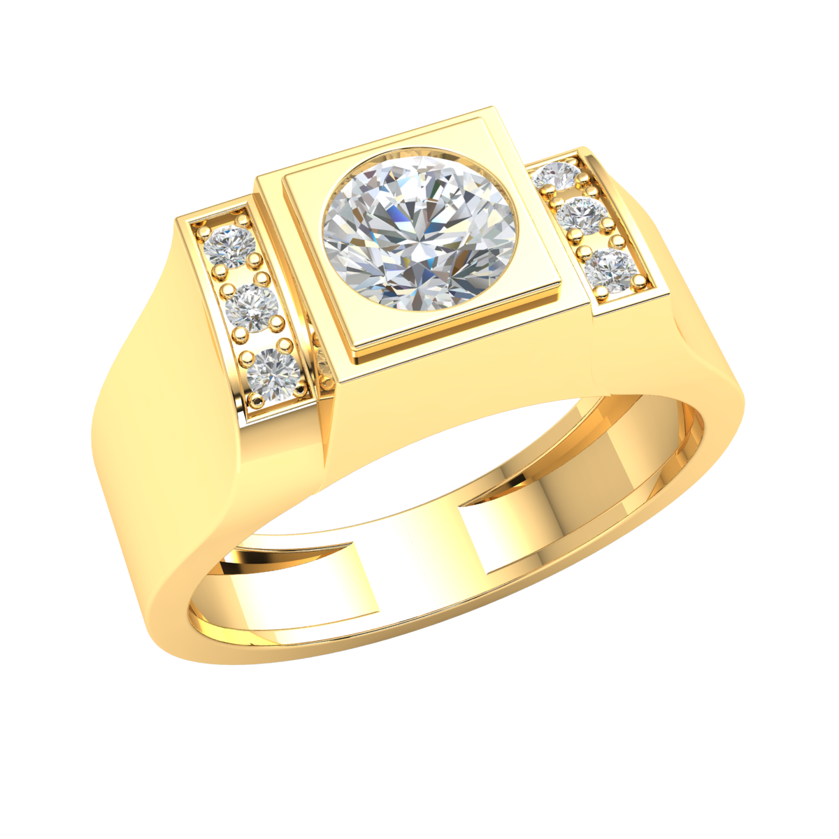 Real 1.0carat Round Diamond Engagement Ring Men Flush Set 10k Gold Solitaire